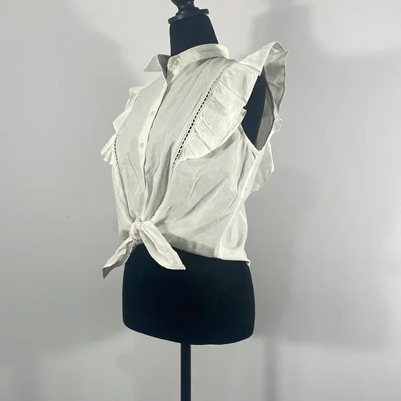 White Ruffle, button up, tie in front a shirt, Size XL - Picture 2 of 10